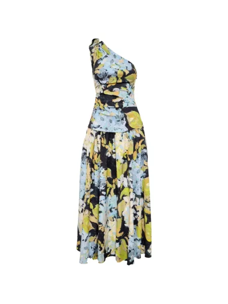 Rochie maxi Acler cu model floral cu imagine cu un umăr gol negru