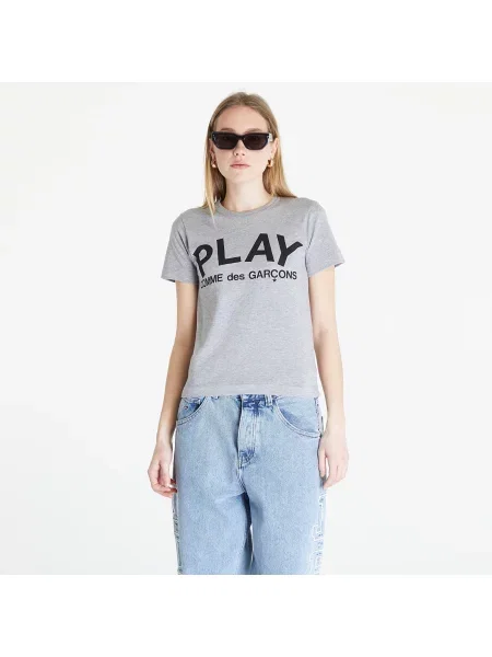 Коротка футболка Comme Des Garcons Play з коротким рукавом з сердечками сіра