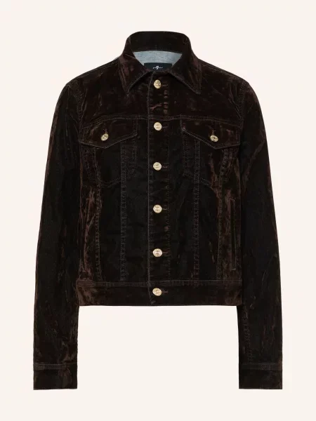 7 For All Mankind Sametová Bunda Adi Trucker flock brown hnědá