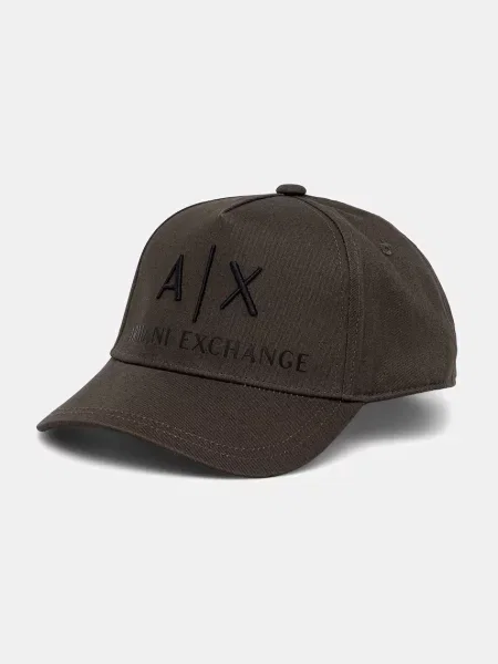 Шапка с козирка Armani Exchange с апликация бежово
