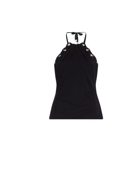 Top John Richmond sznurowany koronkowy z dekoltem halter czarny