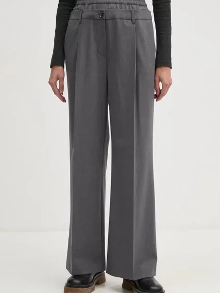 Панталон с вълна Sisley с широка каройка с висока талия сиво