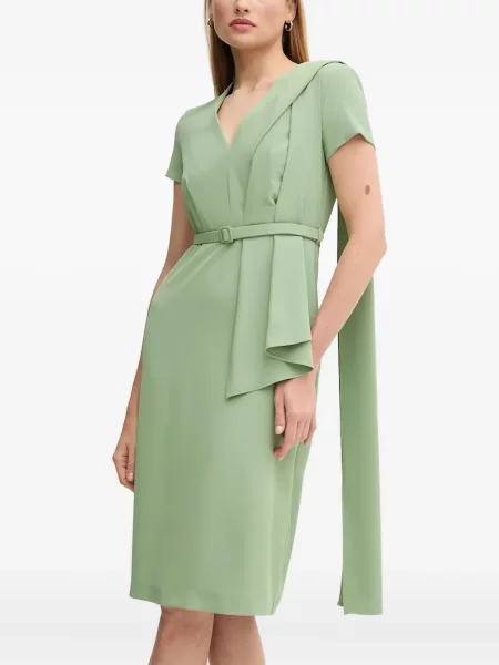 Rochie midi Sandro Ferrone cu decolteu în V până la genunchi de costum verde