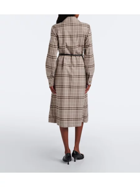 Cu centură rochie tip cămașă Burberry în carouri gri