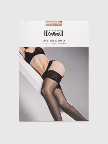 Атласные чулки Wolford бежевые