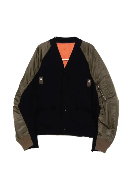 Cardigan Sacai din țesătură twill verde