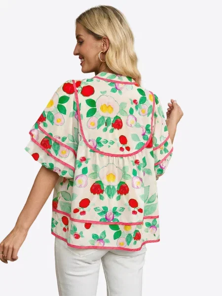 Imily Bela Bluză ecru / galben / verde pin roșu