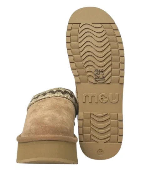Papuci tip mules Mou din piele de căprioară cu platformă maro