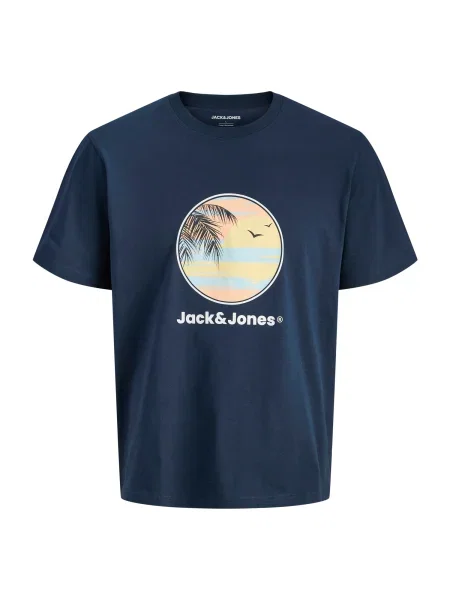 Jack & Jones Plus Póló JJPERRY tengerészkék / világoskék / sárgabarack fehér