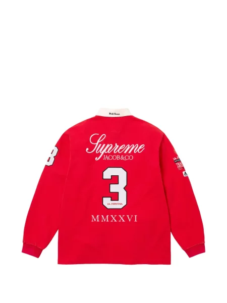 Lung tricou polo Supreme cu imagine roșu
