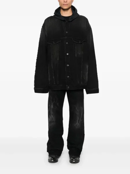 Geacă Balenciaga cu broderie cu glugă negru