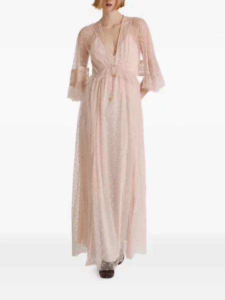 Rochie maxi Alberta Ferretti cu broderie roz