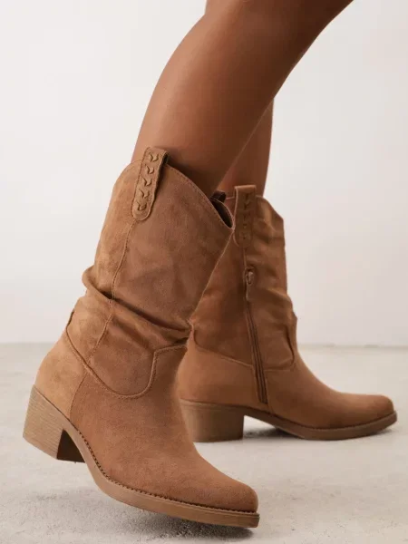 Botine Orena Paris din piele cu toc jos maro