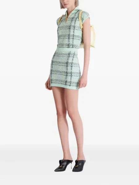 Fusta mini Balmain în carouri verde