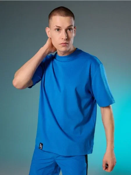 Sinsay Koszulka z krótkim rękawem z dzianiny interlock niebieski