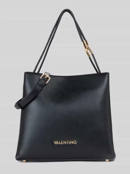 Lniana torebka Valentino Bags z logo czarna