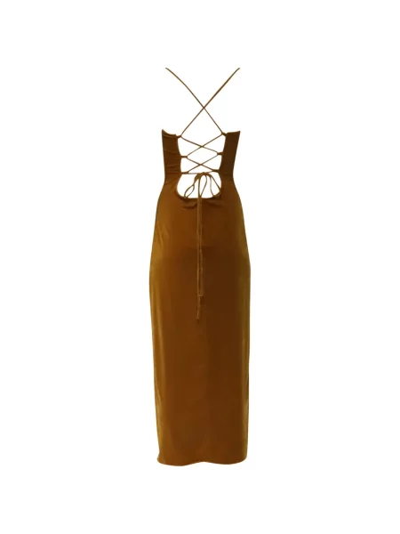 Rochie midi Staud de catifea maro