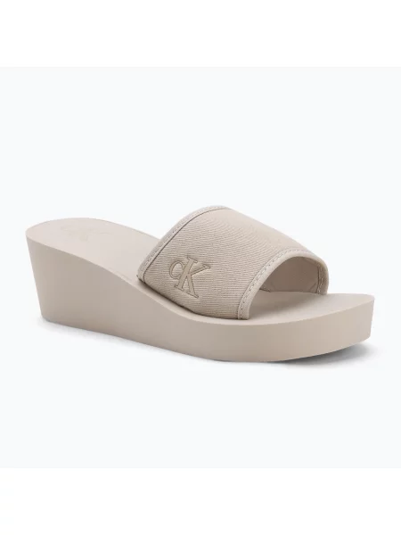Calvin Klein Jeans klapki BEACH WEDGE SLIDE CANVAS na koturnie beżowy