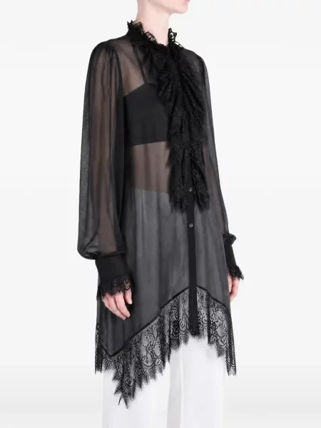 Πουκάμισο Ann Demeulemeester με βολάν με δαντέλα μαύρο