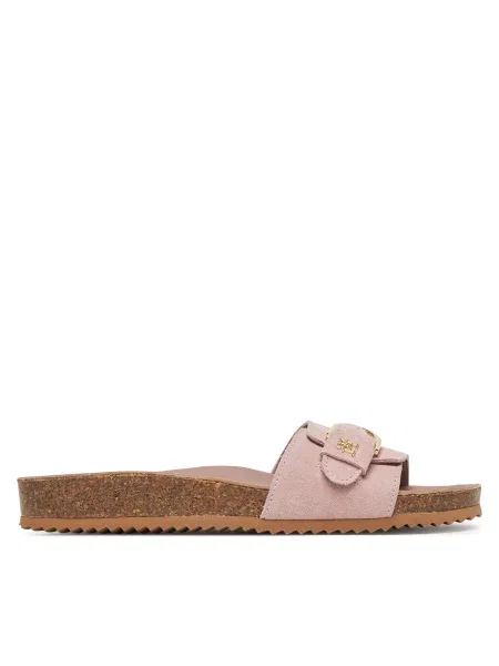Велурени чехли Tommy Hilfiger SOFT SUEDE ADJUSTABLE MULE розово