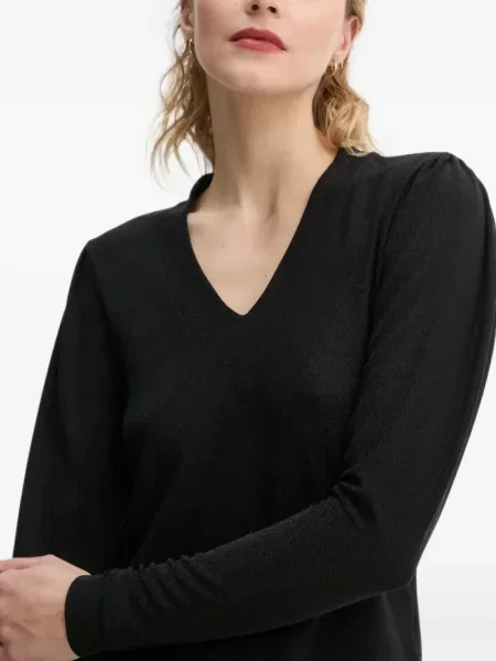 Lung tricou Bruuns Bazaar cu decolteu în V negru