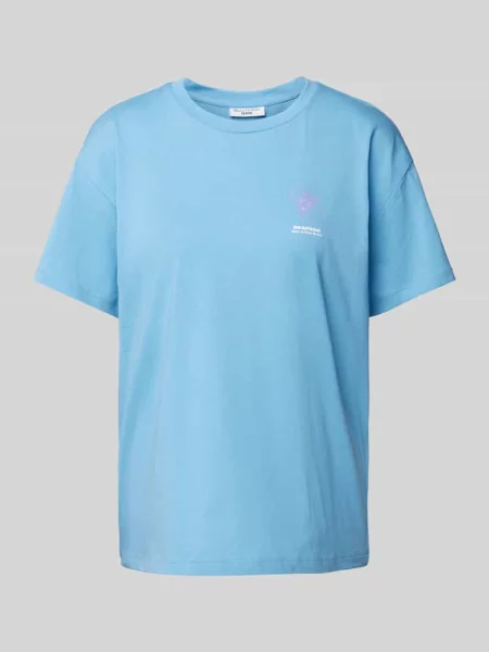 T-shirt z nadrukiem z motywem napisem i logo Marc O'polo Denim błękitna