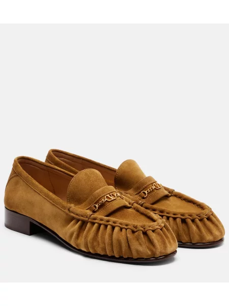 Pantofi loafer Valentino Garavani din piele de căprioară bej