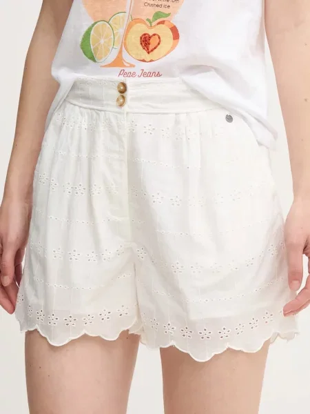 Pepe Jeans szorty DOUCE gładkie high waist biały