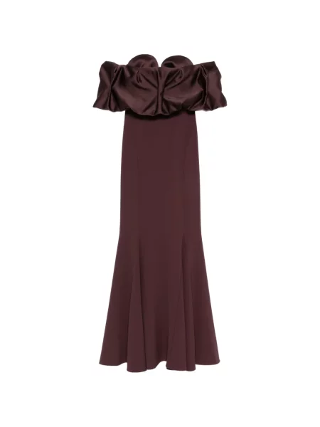 Рокля с открити рамене Pronovias Party Edit с волани с отворени рамена червено