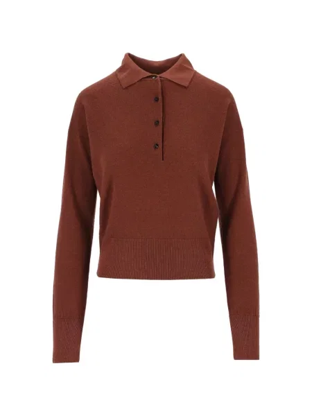 Tricou polo Barena cu perle tricotate maro