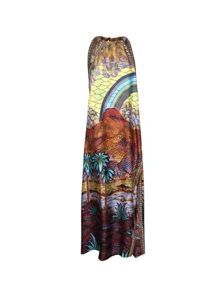 Rochie maxi Vlisco Dialogues cu imagine cu gât halter maro