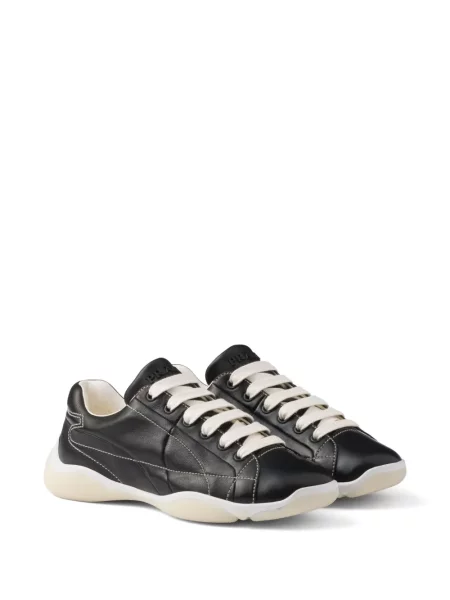 Sneakerși Prada cu șireturi din piele negru