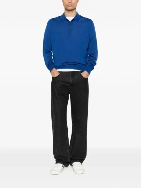 Lung tricou polo John Smedley albastru