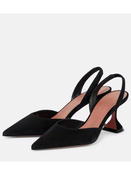 Pantofi cu toc Amina Muaddi din piele de căprioară slingback negru