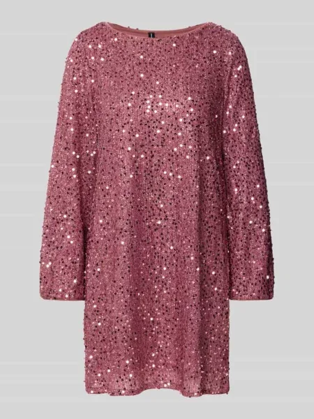 Sukienka wieczorowa o lejącym kroju z cekinowym obszyciem model ‘NAJA’ Vero Moda różowa