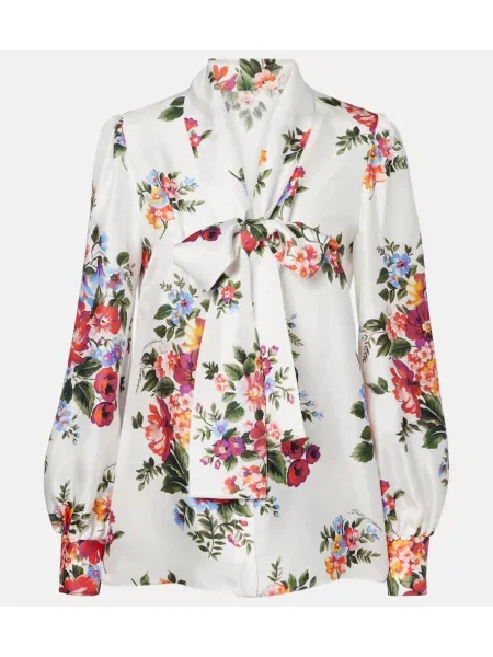 Bluză Dolce&gabbana de mătase cu model floral cu legături alb
