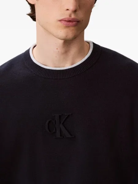 Pulover Calvin Klein Jeans cu decolteu rotund albastru