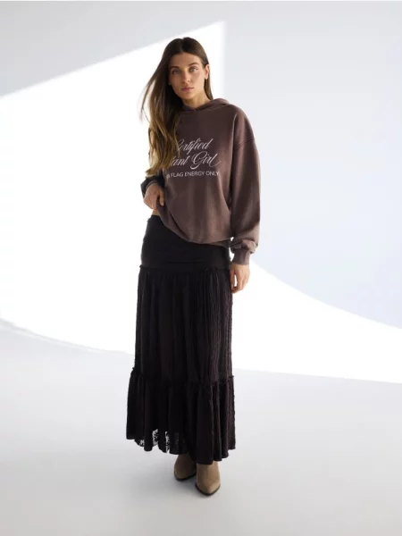 Reserved Fustă maxi de dantelă maro-închis maro