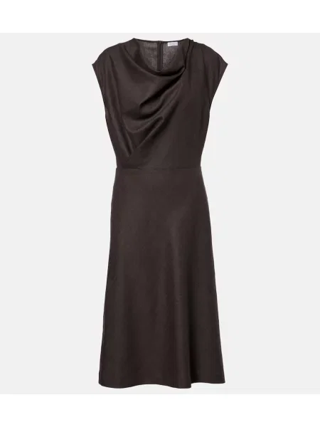 Rochie midi Brunello Cucinelli de lână drapată maro
