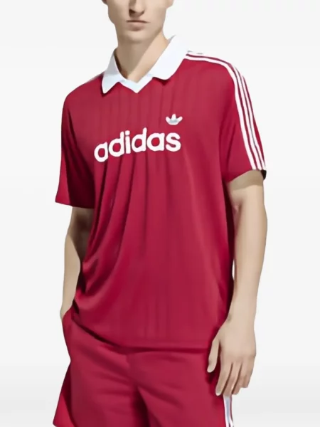 Pantaloni Adidas alergare din jerseu roșu