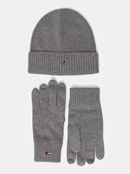 Tommy Hilfiger Căciulă + mănuși cu adaos de cașmir gri