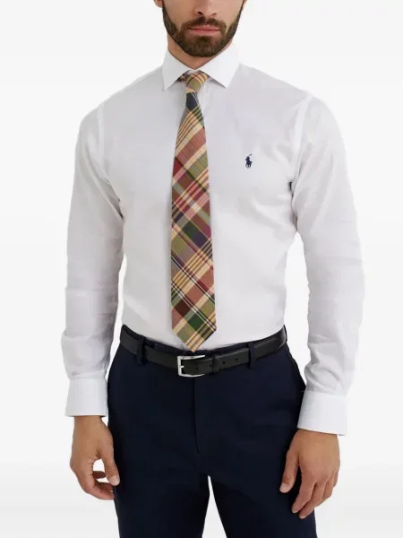 Кожена карирана поло тениска Polo Ralph Lauren бродирана бяло