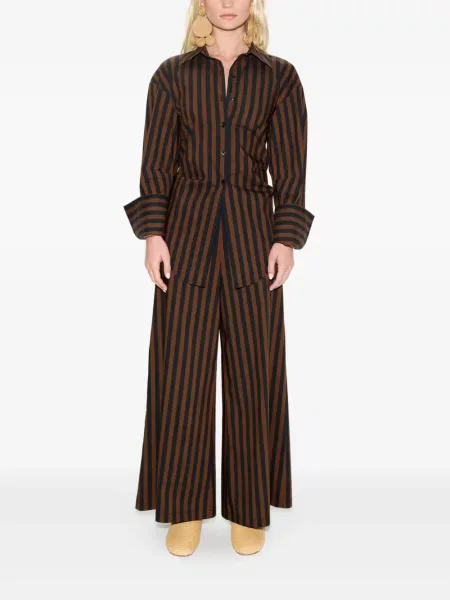 Pantaloni Simon Miller cu dungi din poplin maro