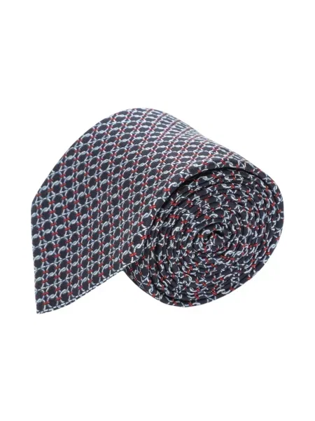 Krawat Ferragamo w geometryczne wzory żakardowy niebieski
