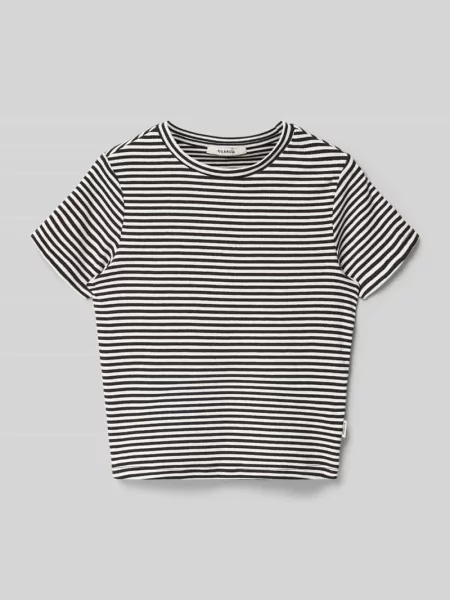 T-shirt w prążkowaniu z okrągłym dekoltem Garcia czarna