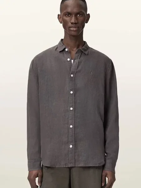AllSaints cămașă pentru bărbați din in LOOM gri
