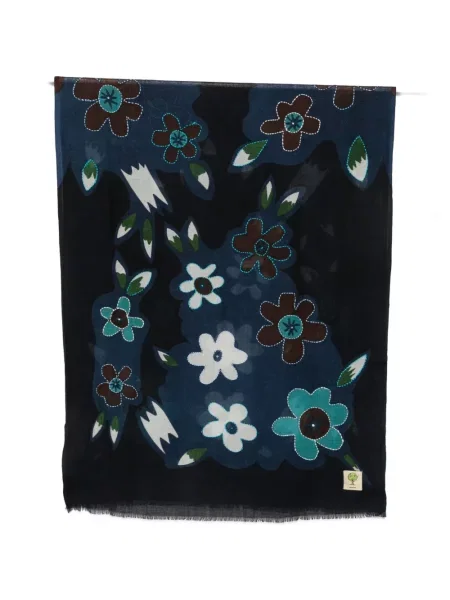 Fular Baobab cu franjuri cu model floral negru
