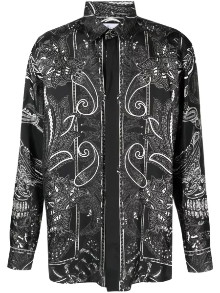 Cămașă Philipp Plein de mătase cu imagine cu model paisley negru