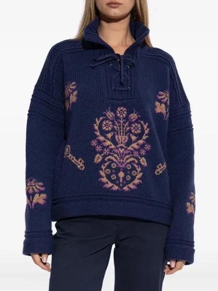 Pulover Etro cu broderie cu șireturi din dantelă albastru