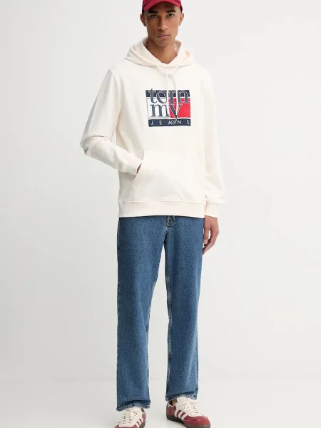 Tommy Jeans bluza z kapturem z nadrukiem beżowy